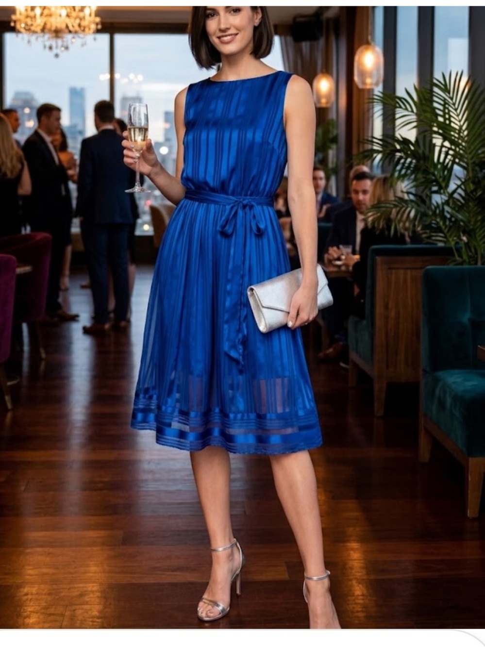 Luxe By Carmen Marc Valvo Cobalt Blue Sleeveless Chiffon Cocktail Dress 10